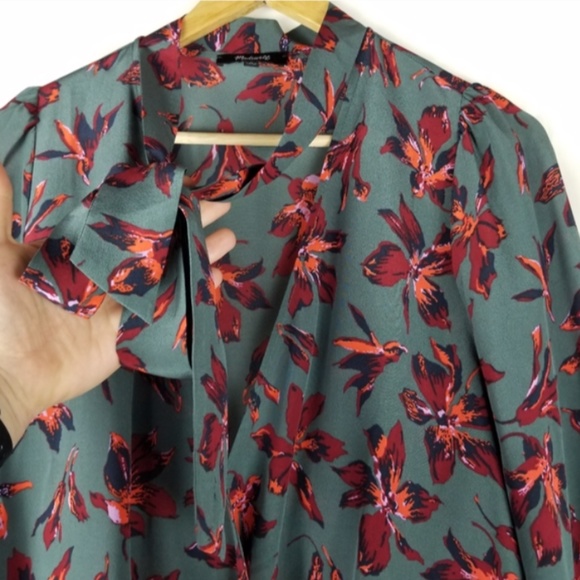 Madewell Women's Tie-Neck Wrap 100% Silk Blouse - Picture 6 of 7